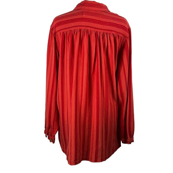We The Free Oversized Orange on Orange-Red Stripes Popover Shirt Size XS - Picture 3 of 14